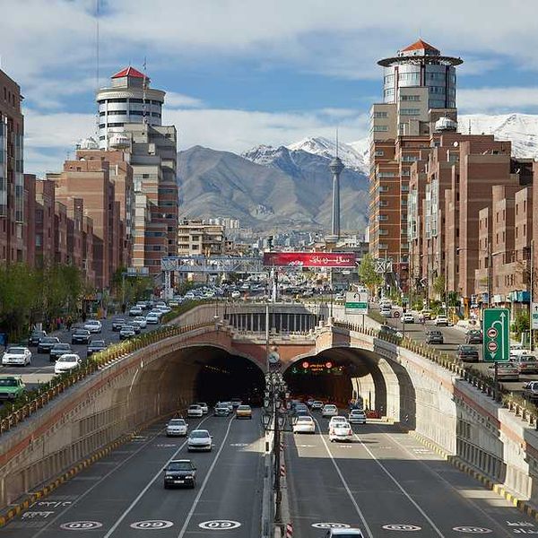 A view of a busy street and underground highway in Tehran Iran