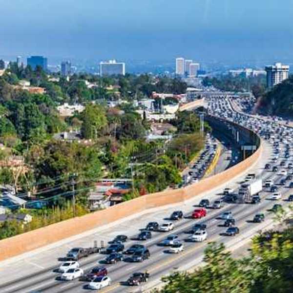 A view of a California highway with lots of traffic