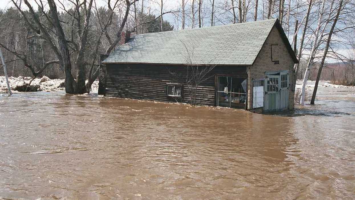 A view of a flooded barn