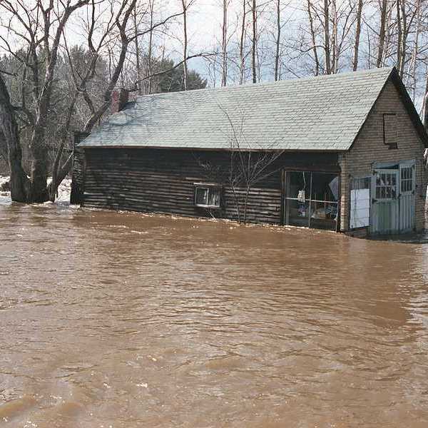 A view of a flooded barn