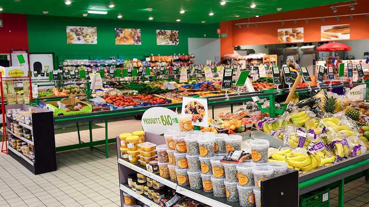 A view of a French grocery store