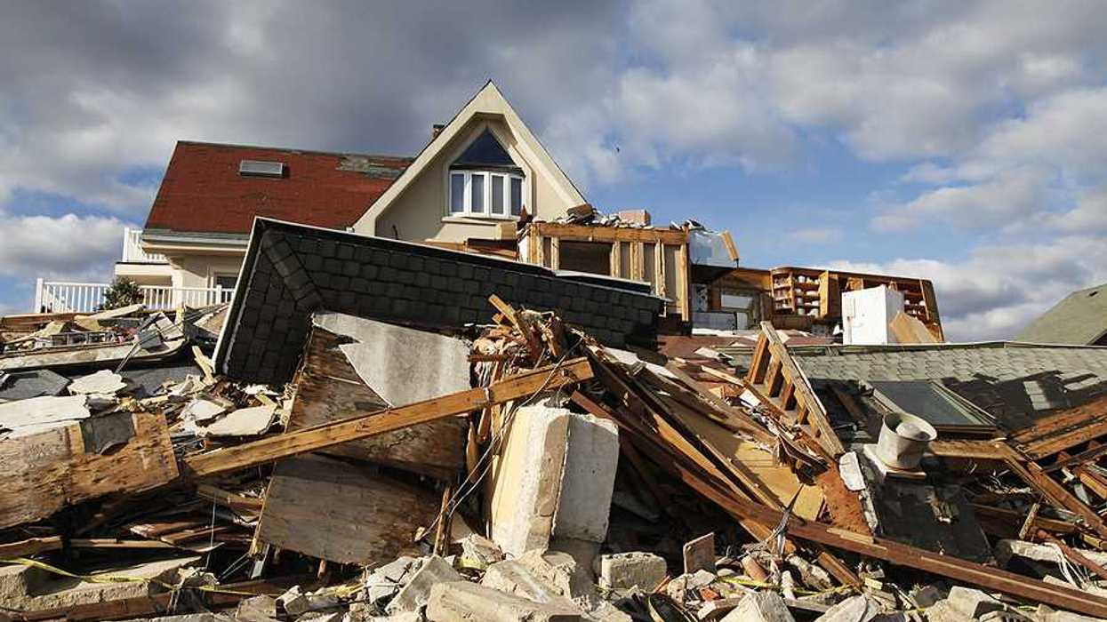 A view of a house destroyed by a flood