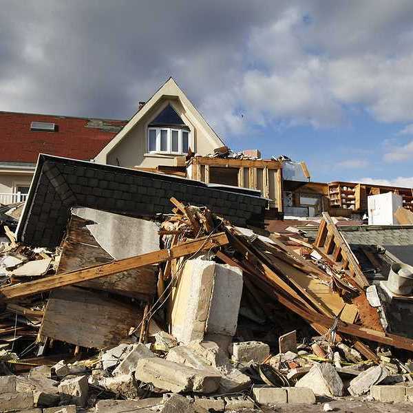 A view of a house destroyed by a flood