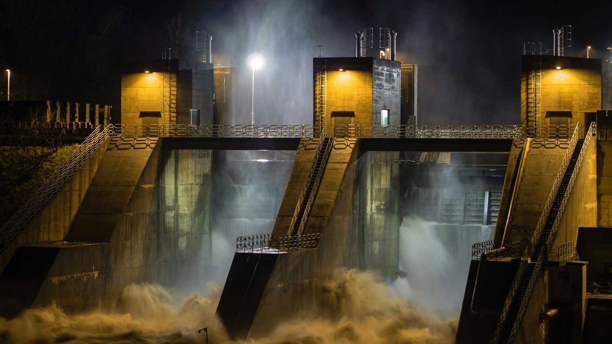 A view of a hydropower plant during a storm