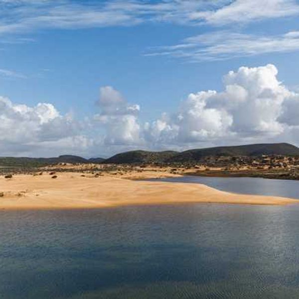 A view of a lake with low water levels