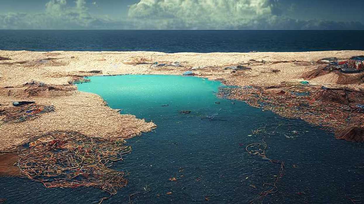 A view of a pile of trash floating in the ocean