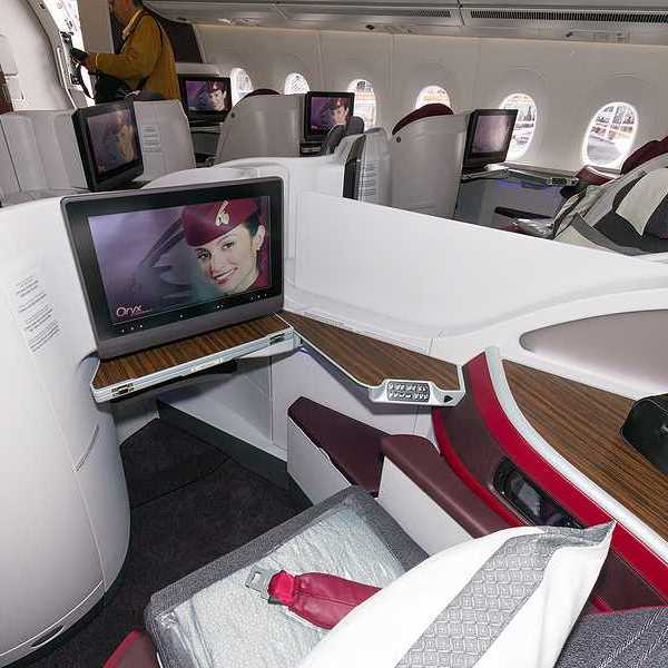 A view of first class seats on Qatar Airways