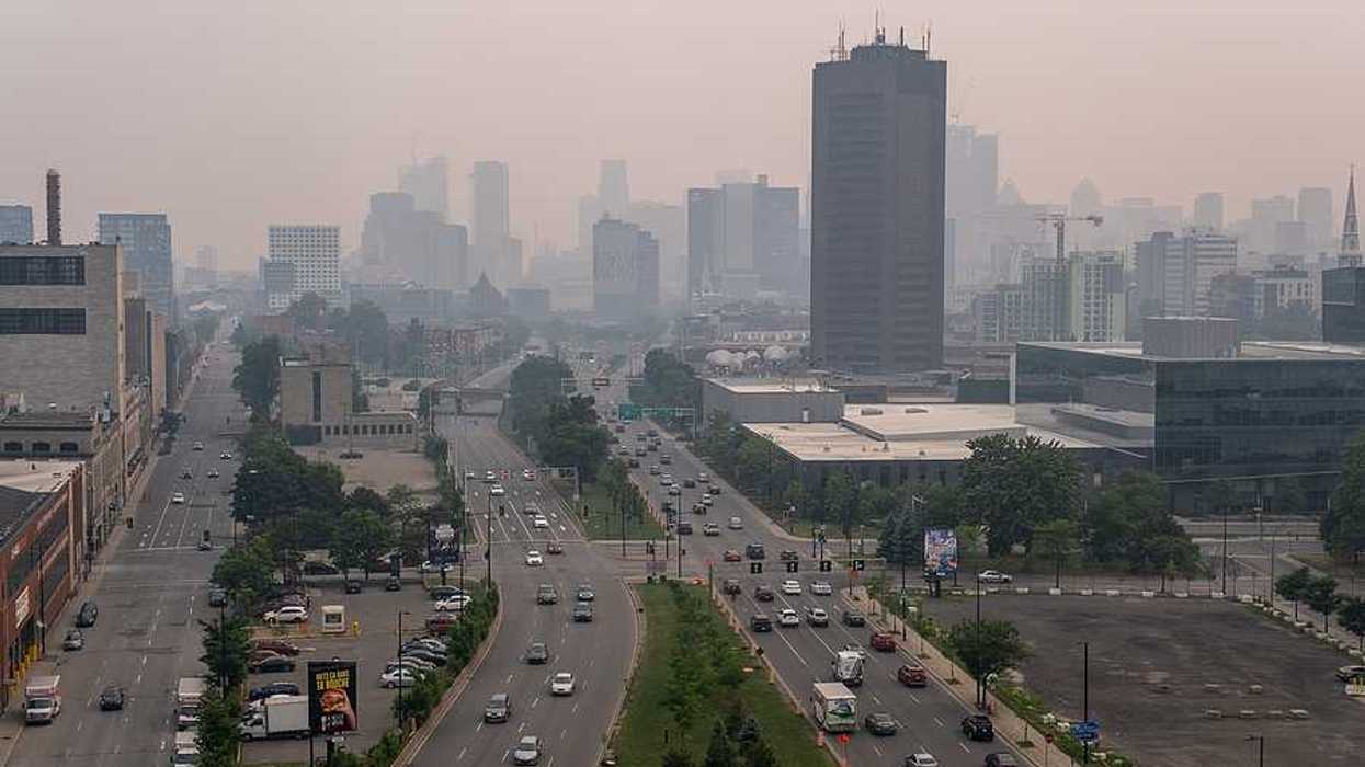 A view of Montreal, Canada with wildfire smoke blanketing the city
