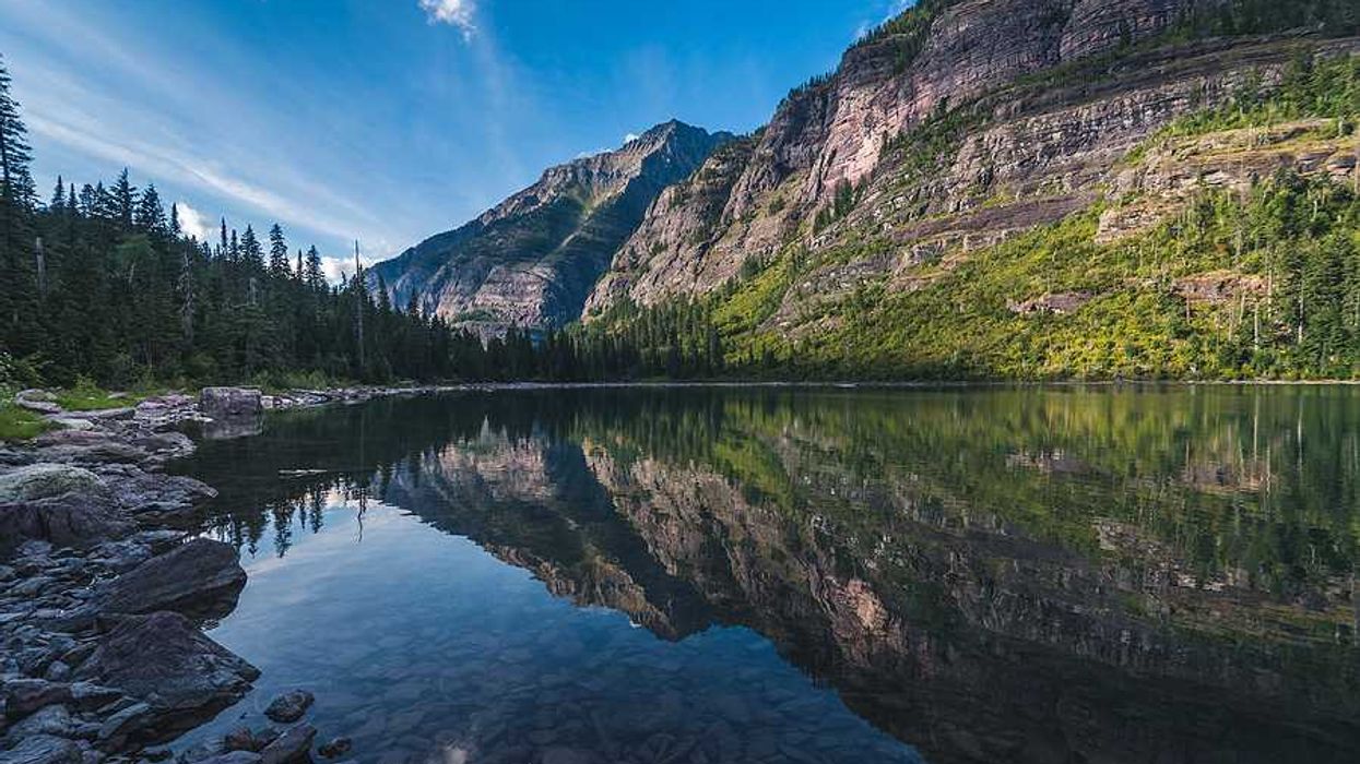 A view of mountains and a lake