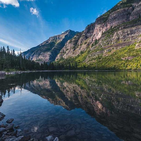 A view of mountains and a lake