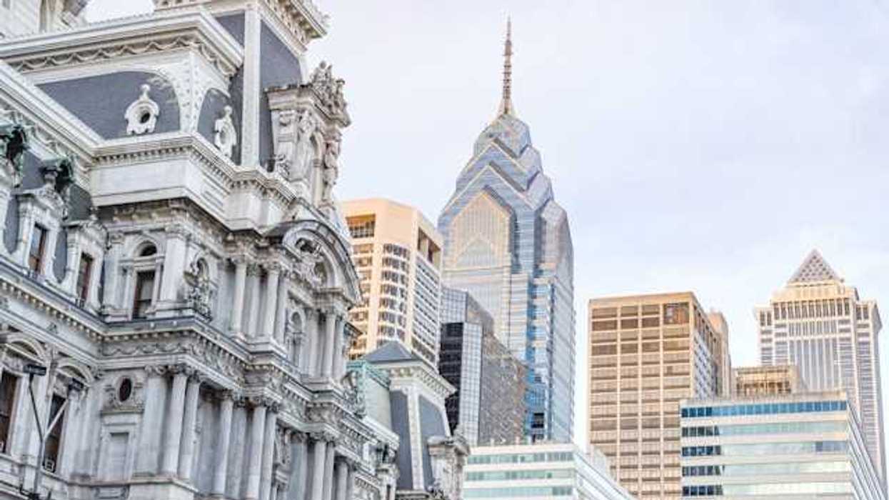 A view of part of the Philadelphia skyline with the city hall building up front