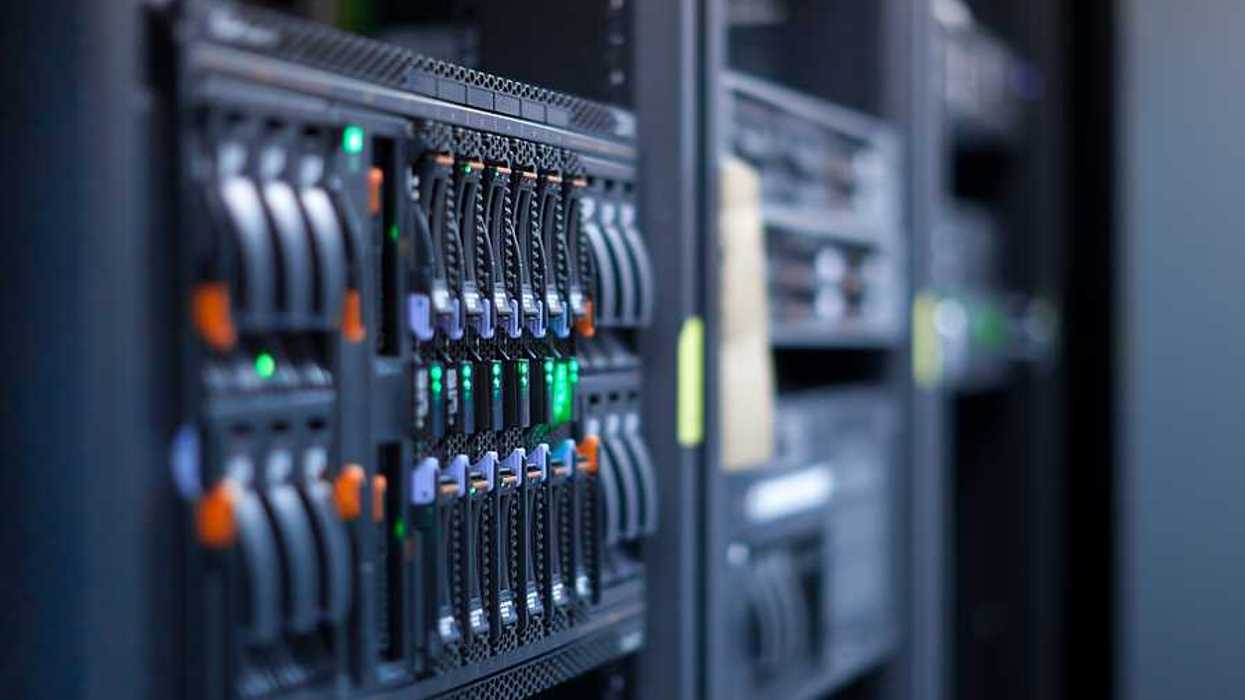 A view of servers with multicolored buttons