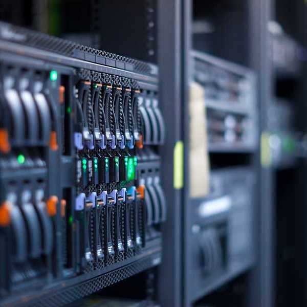 A view of servers with multicolored buttons