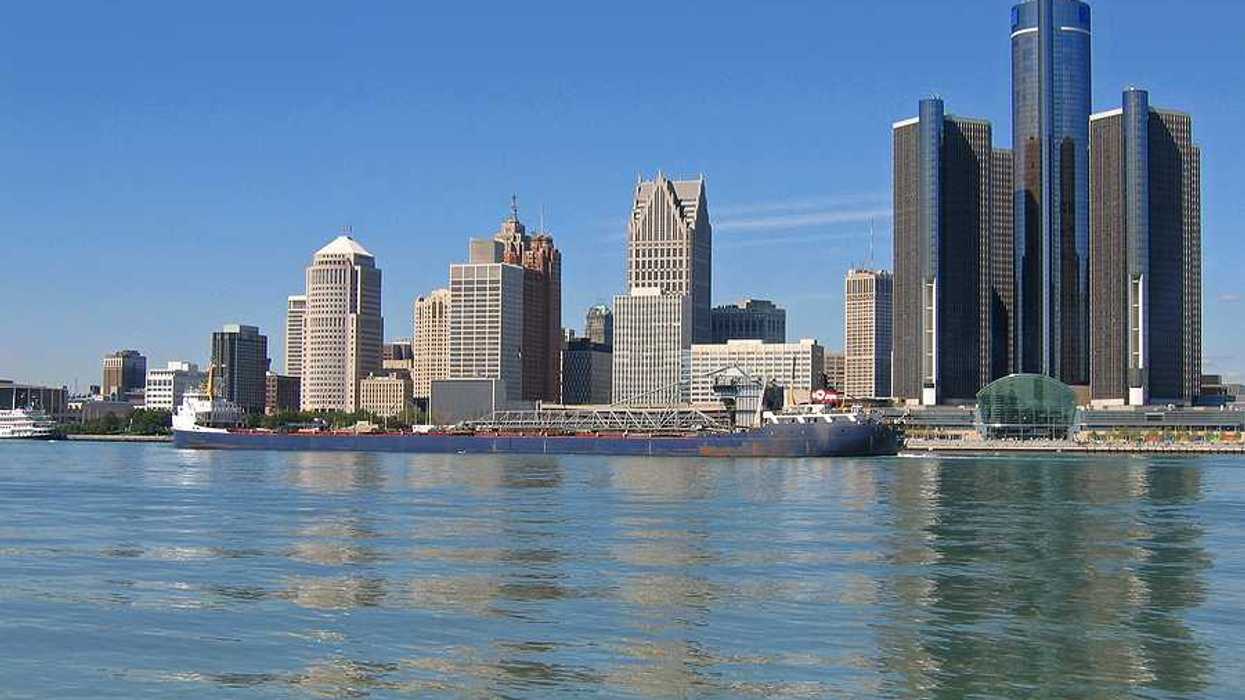 A view of the Detroit skyline from the water
