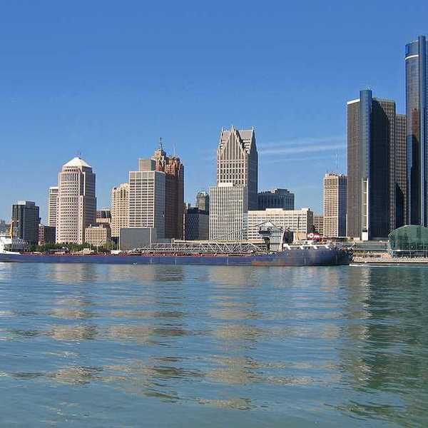 A view of the Detroit skyline from the water