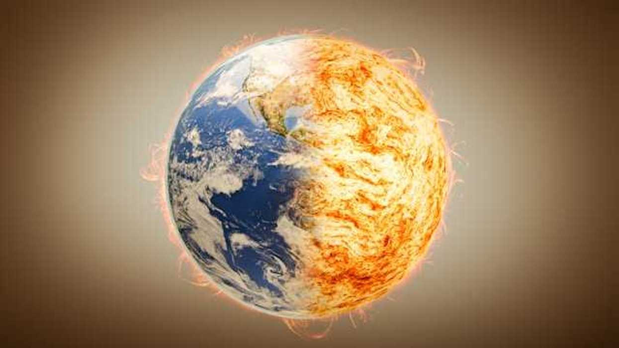 A view of the Earth with one side on fire