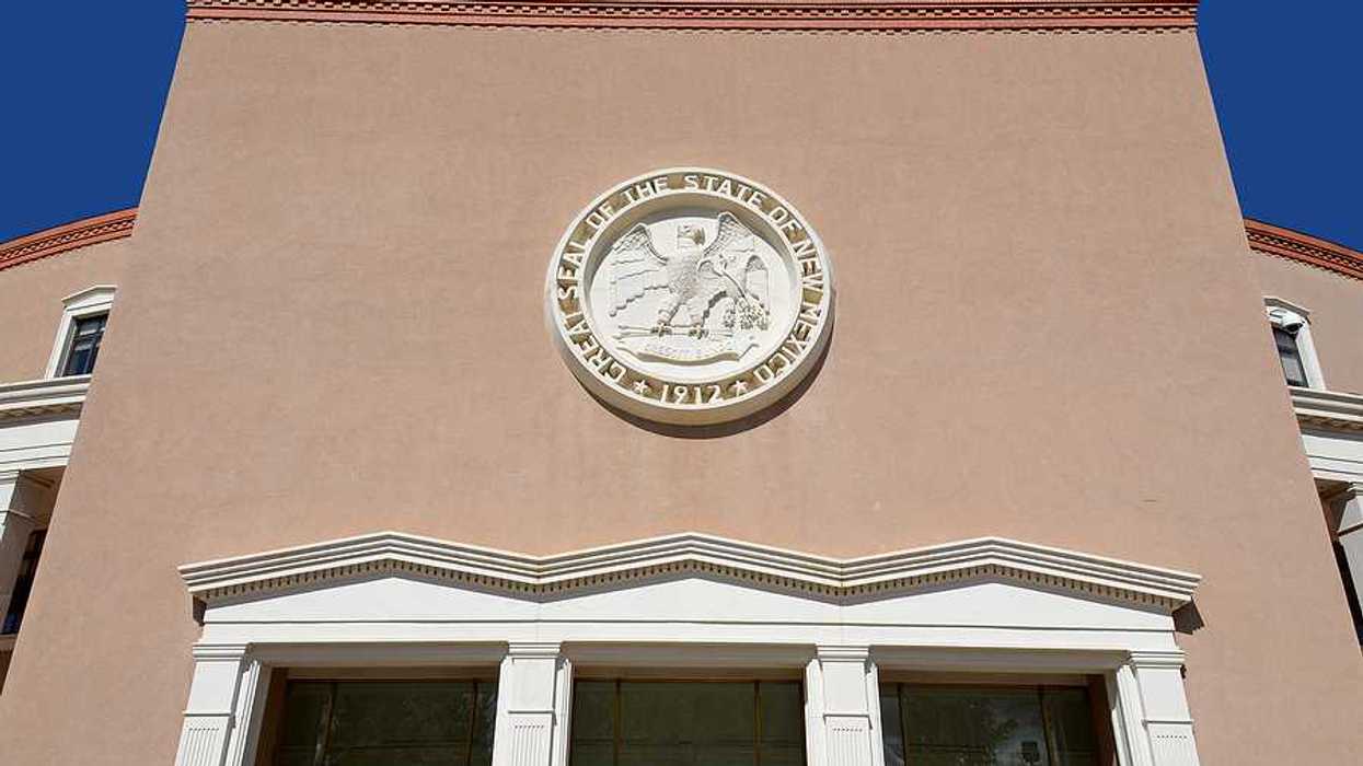 A view of the entrance to the New Mexico state house