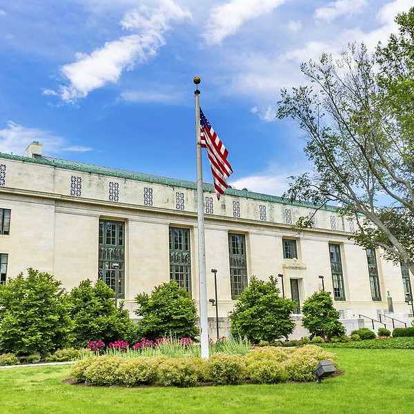 A view of the exterior of the National Academy of Sciences building in Washington, DC