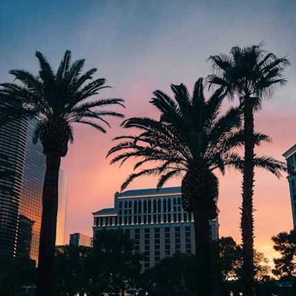 A view of the Reno skyline at sunset