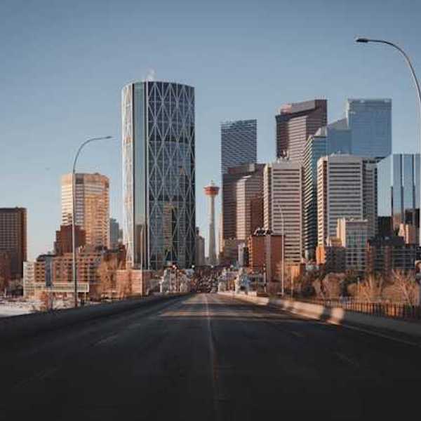 A view of the skyline of Calgary, Canada on a sunny day