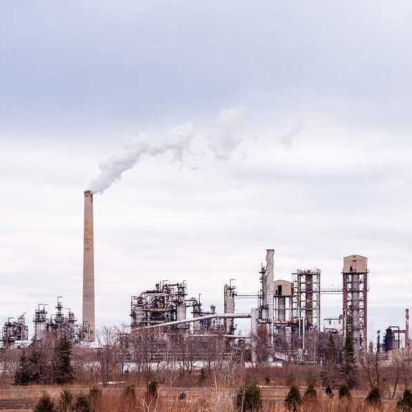 A view of the Suncor oil refinery on an overcast day
