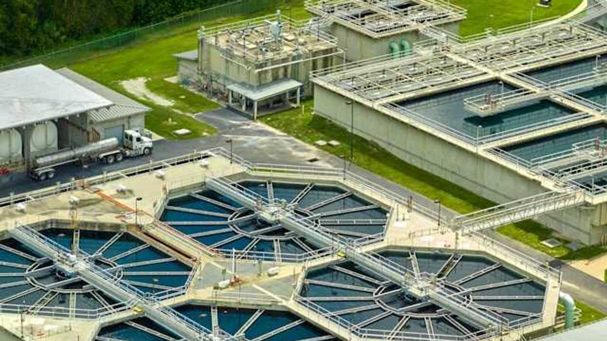 A wastewater treatment plant with various water treatment areas