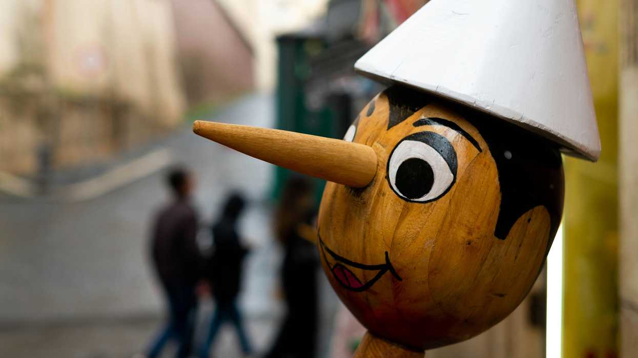 a wooden statue of pinocchio with a long nose and a white hat on its head