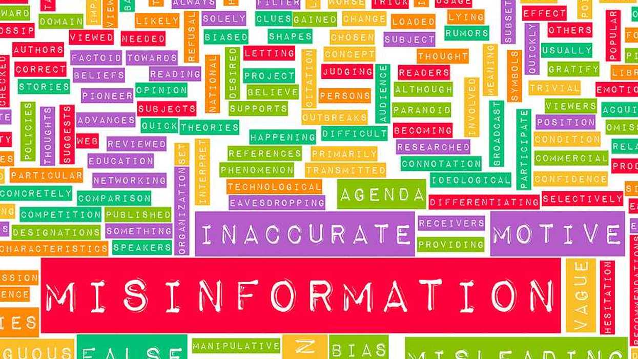 A word map with words like misinformation, misleading, and inaccurate in large type