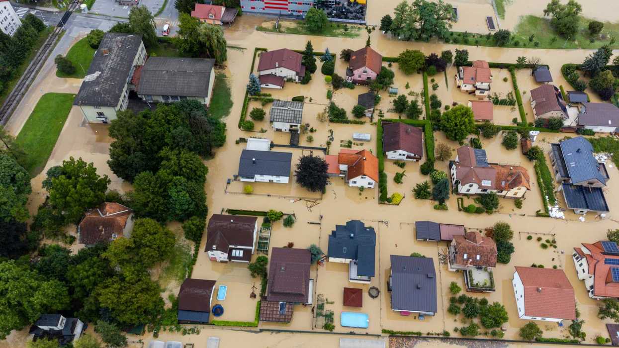 Aerial shot of flooded neigborhood