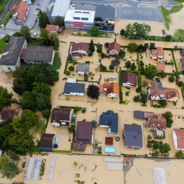 Aerial shot of flooded neigborhood
