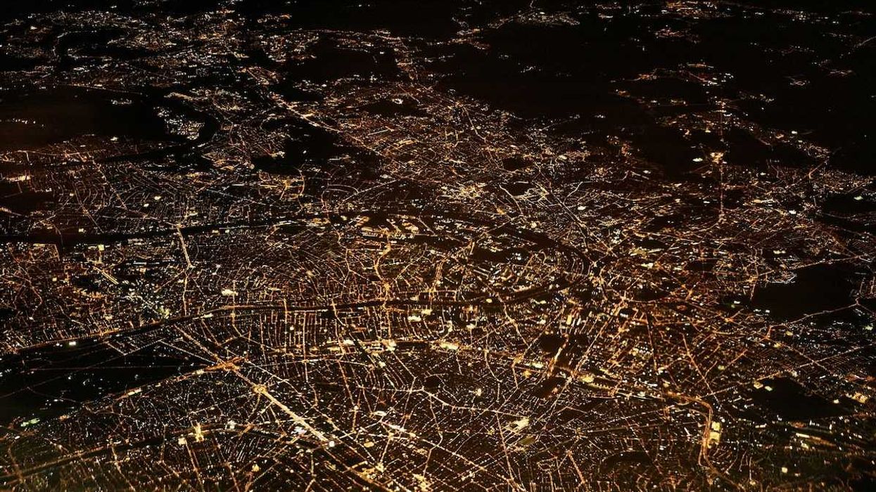 Aerial view of a city at night