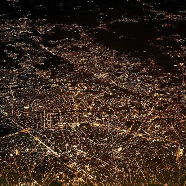 Aerial view of a city at night