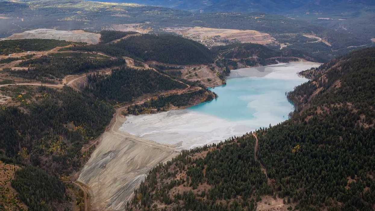 Aerial view of Copper Mine Tailing pond in the interior British Columbia, Canada.