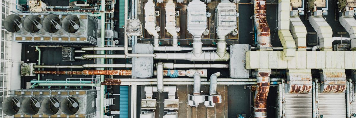 aerial view of industrial factory.