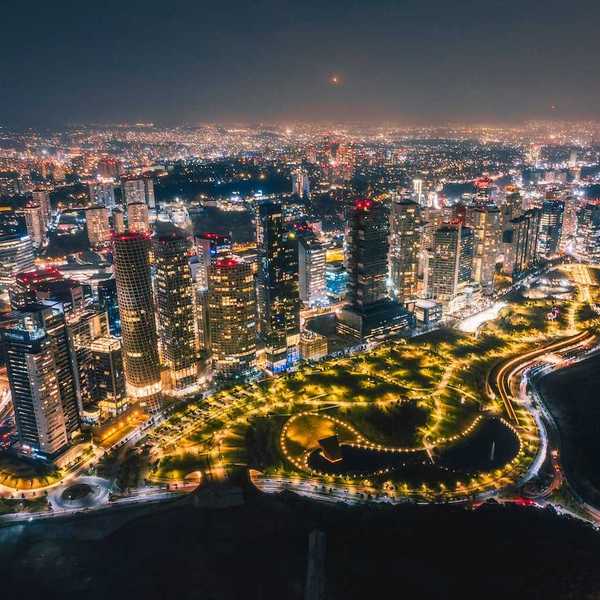 Aerial view of Mexico City at night