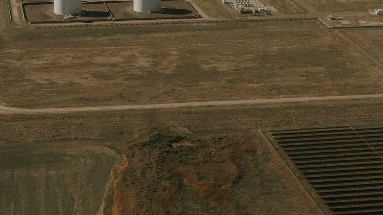 Aerial view of oil storage tanks
