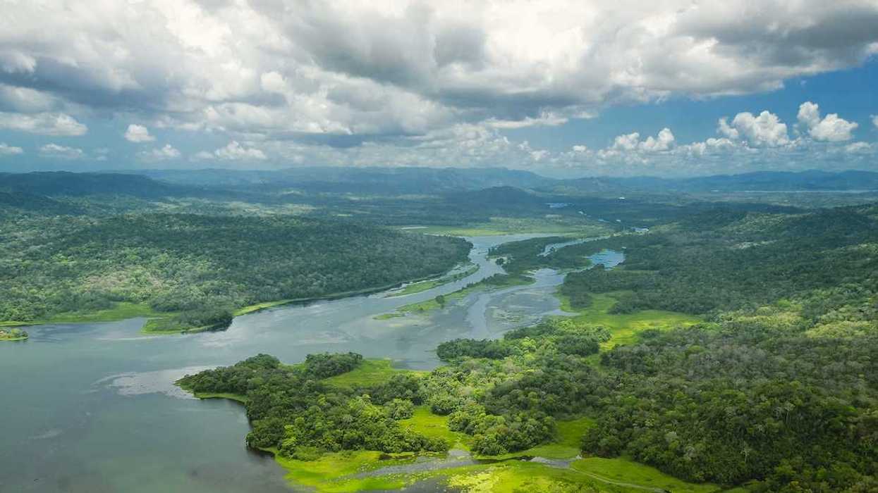 Aerial view of Panama Canal on the Atlantic side