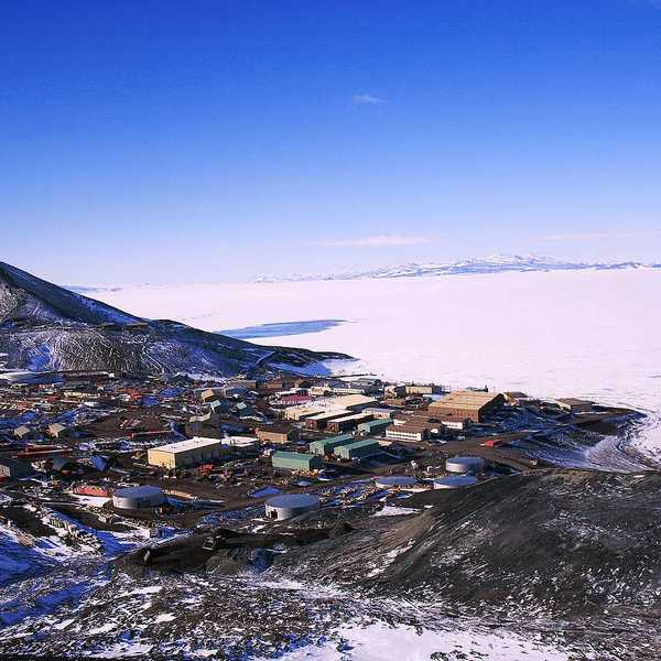 Aerial view of US Antarctic Base, McMurdo Station