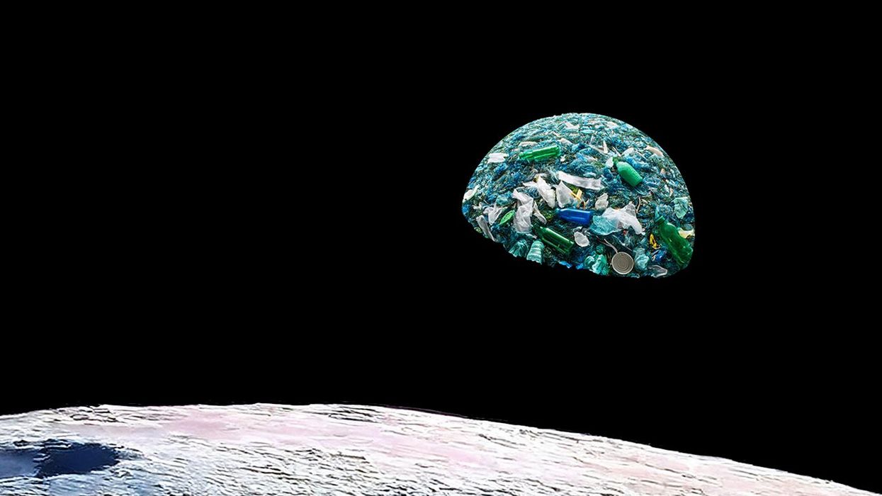AI generated photo: view of earth from the moon, but the earth is a pile of plastic