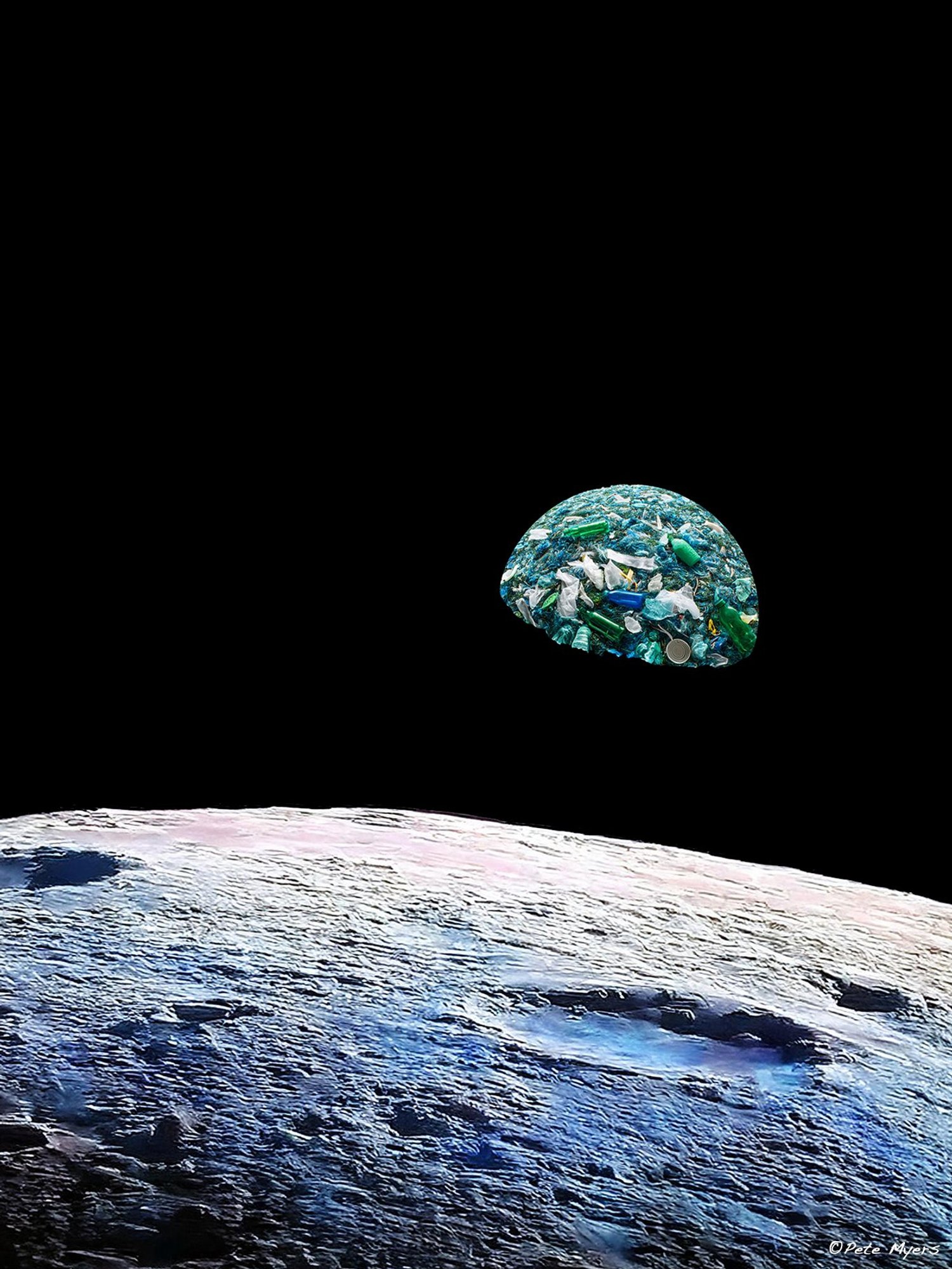 ai generated photo view of earth from the moon but the earth is a pile of plastic In: "PlasticRise" by Pete Meyers | Our Santa Fe River, Inc. (OSFR) | Protecting the Santa Fe River AI generated photo: view of earth from the moon, but the earth is a pile of plastic