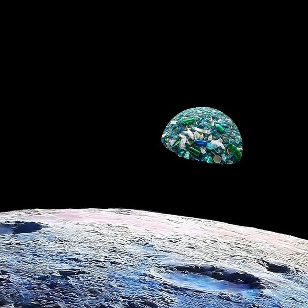 AI generated photo: view of earth from the moon, but the earth is a pile of plastic