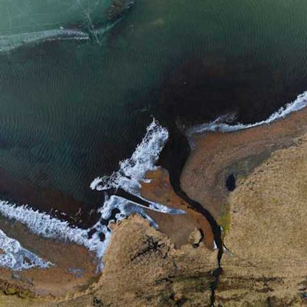 An aerial view of a coastline