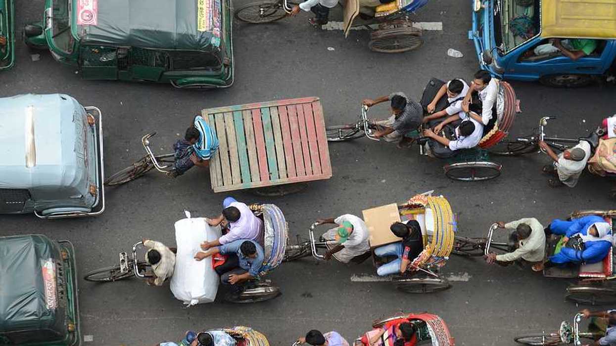 An aerial view of a traffic jam in Dhaka Bangladesh