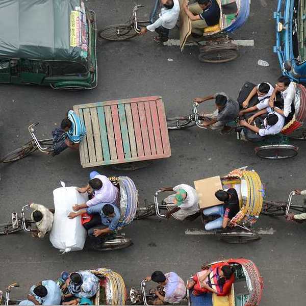 An aerial view of a traffic jam in Dhaka, Bangladesh