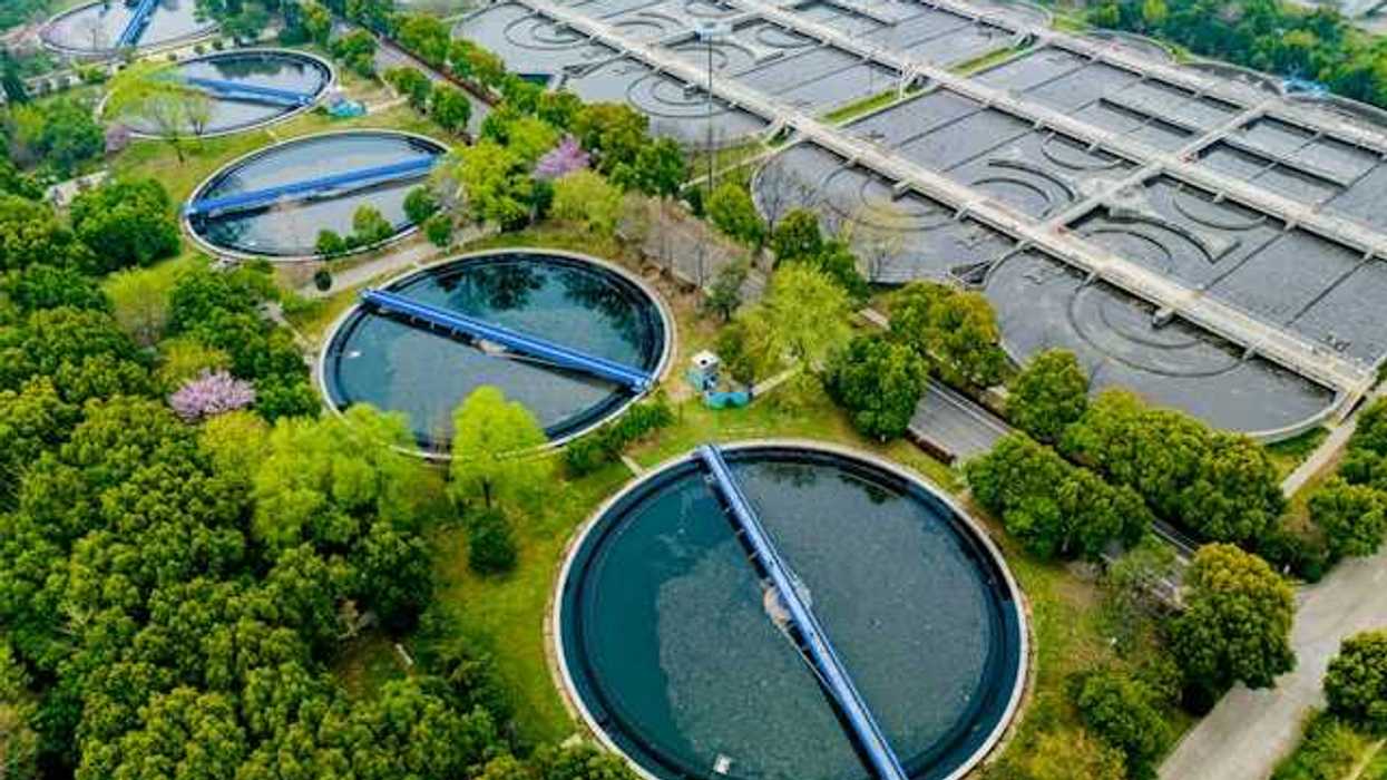 An aerial view of a waste water plant