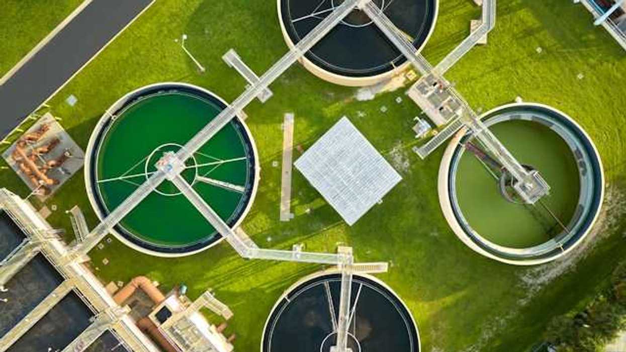 An aerial view of a wastewater plant