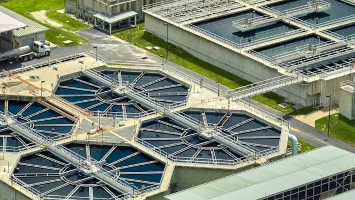 An aerial view of a water treatment facility.