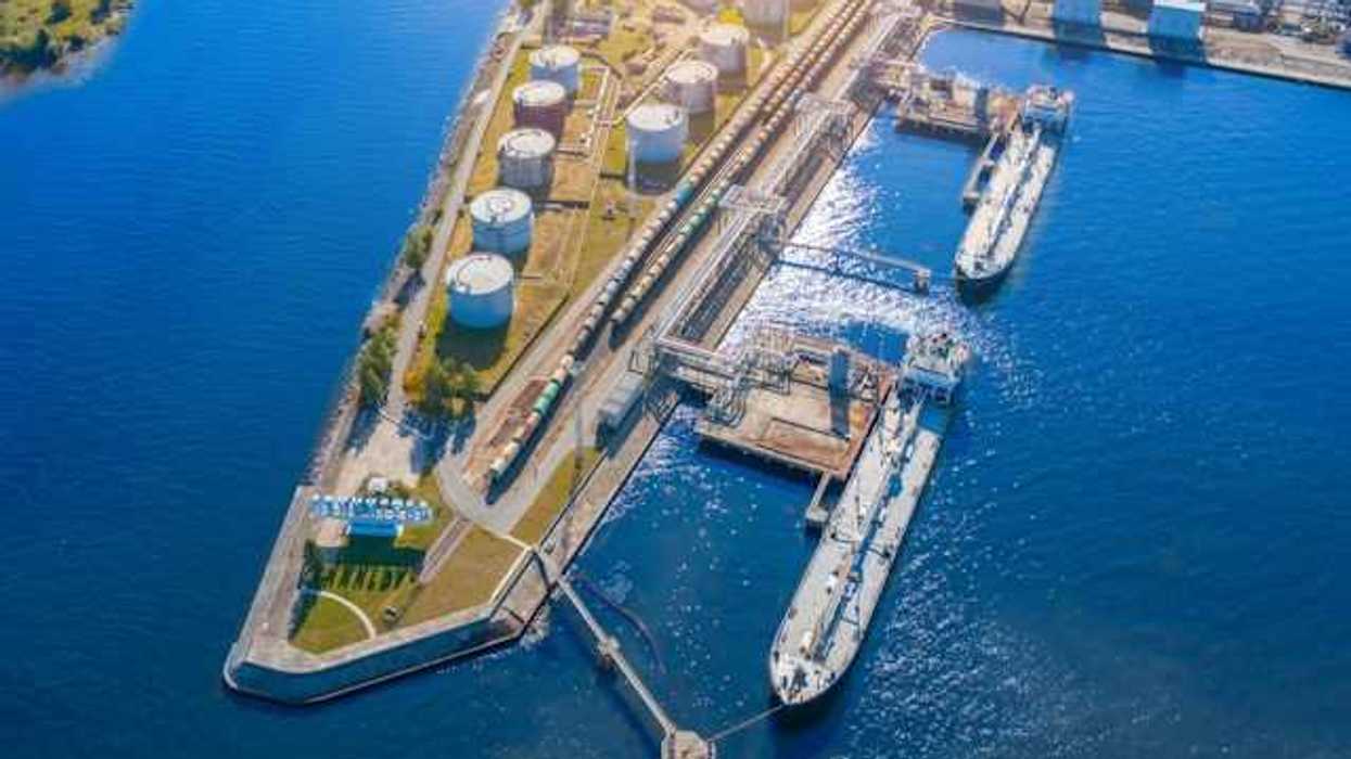 An aerial view of an LNG terminal
