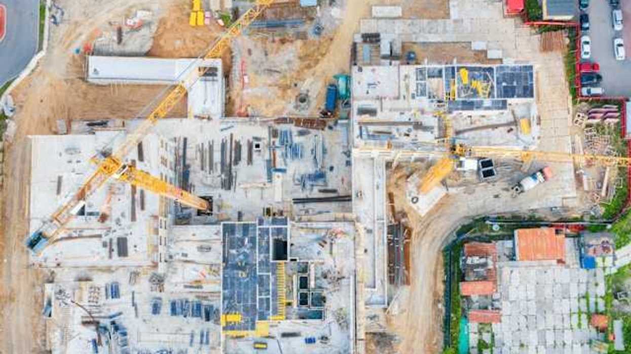 An aerial view of building construction