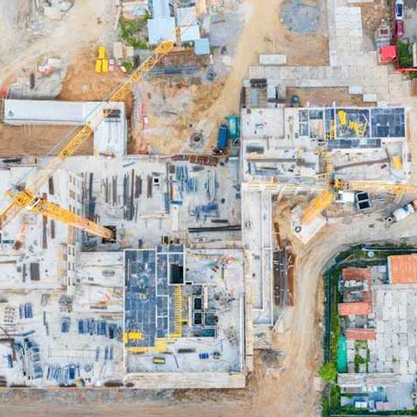 An aerial view of building construction